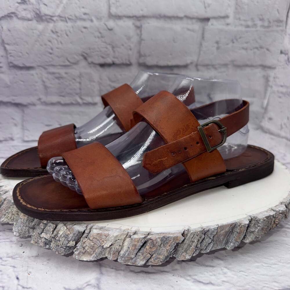 Mens Jerusalem Sandals Star-Daniel Made in Italy Brown Leather Size 45 US 11.5